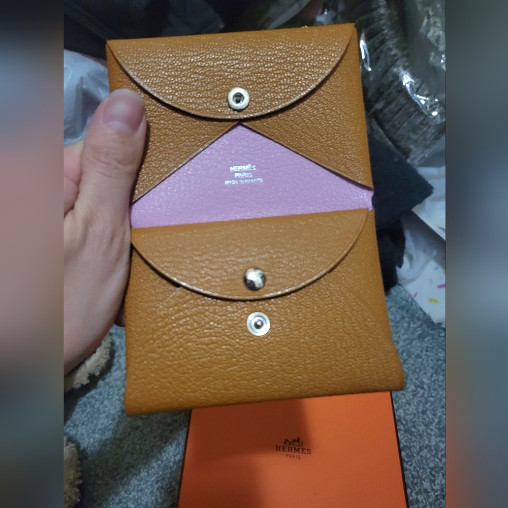 ‼️SOLD‼️ Hermes Calvi Duo in Caramel / Mauve Sylvestre Chevre Mysore Leather
